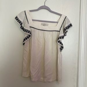 LOFT White Blouse with Black Trim